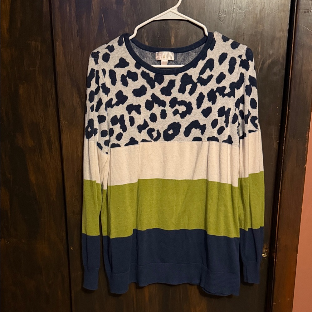 Belle by Kim Gravel Animal Print Color Block Sweater